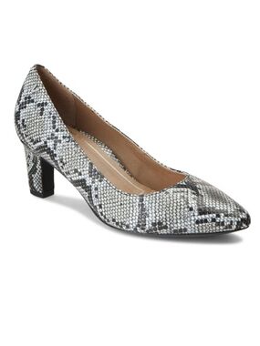 Vionic Snake-Print Pointed Block Heel Pump in Black and White